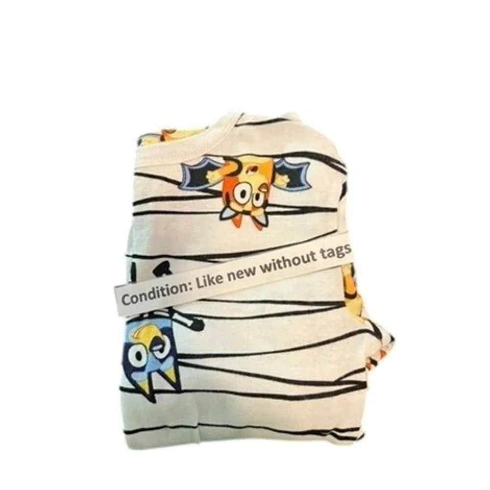 Bluey‎ Halloween Pajamas Set Kids Size 10 Cotton Bat Skeleton Bingo White Stripe